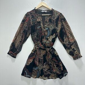 Zara Paisley Floral Dress With Waist Tie Flowy Girly Chic Size Large